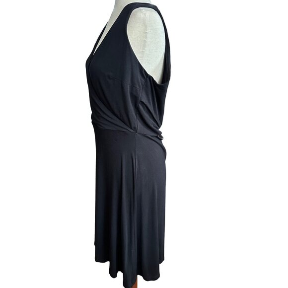 Loft Dress Women 10 Black V Neck Sleeveless Open Back Knee Length Pullover - Picture 4 of 10